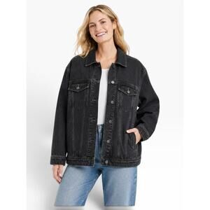 Universal Thread Denim Jacket Black Wash Baggy Women L NWT